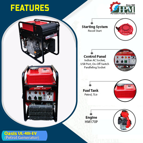 4 KVA Petrol Inverter Generator , Recoil Start,  Model Oasis UL-40i-EV,